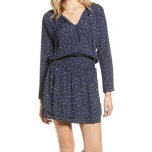 Rails Jasmine Print Mini Dress Size Small Navy Nova Vneck Smocked Waist Tiered